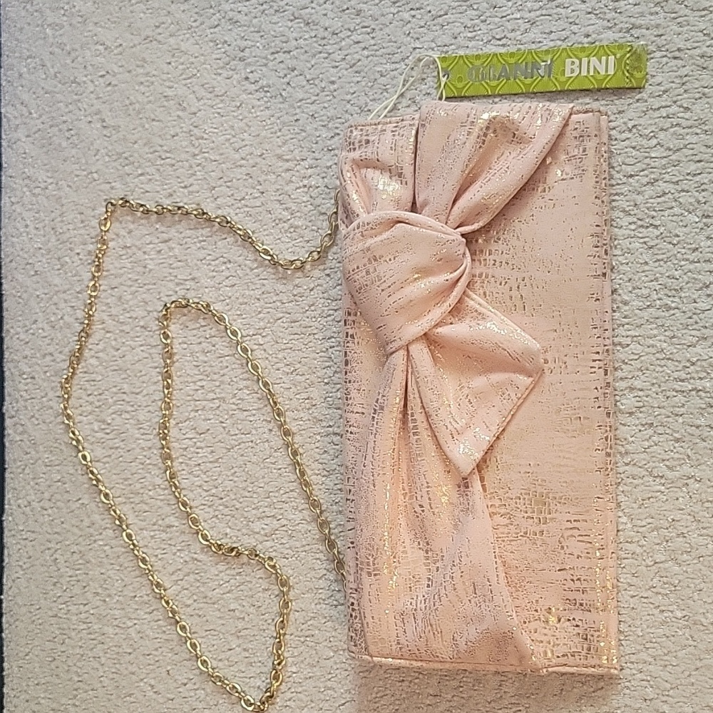 Gianni Bini Blush/Metallic Gold Accent Bow Clutch